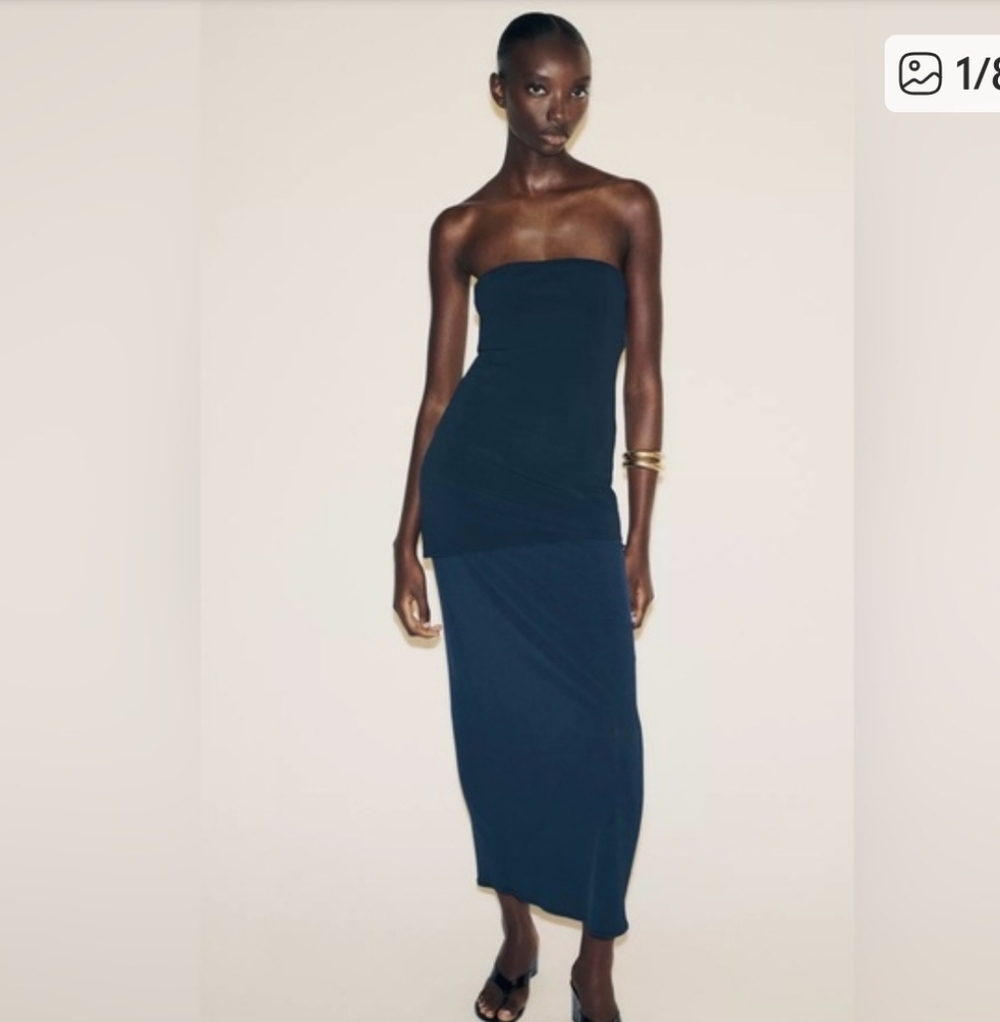 ZARA NAVY STRAPLESS TIERED DRESS NWT